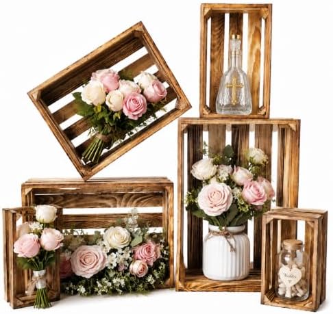 Set of 6 Wooden Crates for Display, Nesting Wood Crates for Storage by Unknown