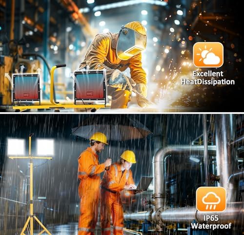 30000 Lumen LED Work Lights with Stand - 2 Head Portable Work Light with Tripod - IP65 Waterproof Tripod Work Lights for Outdoor Indoor Job Site Workshop Garage Construction Site Lighting - Image 6