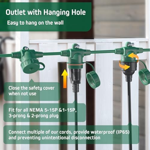 50FT Green Outdoor Extension Cord 6 Outlets Plugs with Waterproof Cover - Image 6