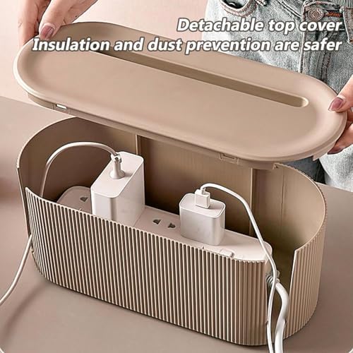 Cable Management Box,Desk Cord Organizer with Groove Cover,Plastic Cord Hider Box,Large Cable Box Organizer,Power Socket Management for TV/Computer/Router/Games Console Cable Storage (Milk Tea) - Image 4