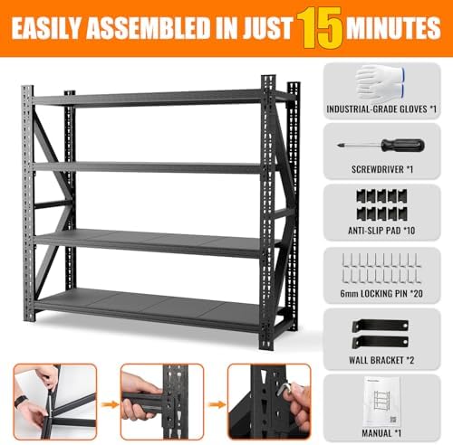 6000LBS 4 Tier Garage Storage Shelves, Heavy Duty Adjustable Storage Rack for Warehouse, Basement, Shop and Office, Commercial-Grade Steel Organizer, 75" W x 24" D x 69" H - Image 5