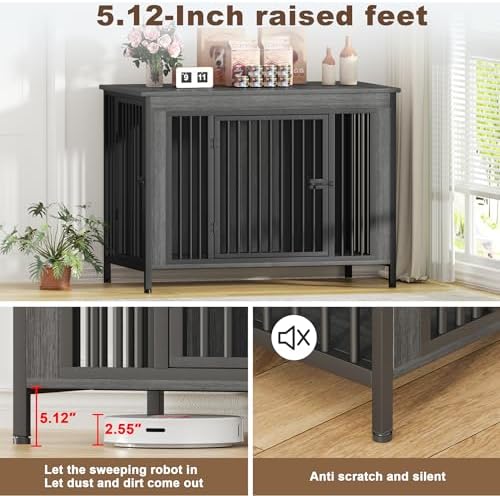 EasyCom 47.24" Dog Crate Furniture for 1 or 2 Dogs, 65-92 Pounds, Dark Grey - Image 2