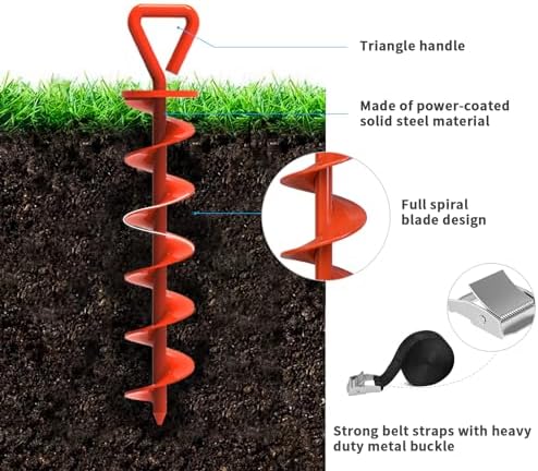 Eurmax USA 4 Pack Heavy Duty Ground Stakes,Industrial Grade Spiral Steel Screw-In Trampoline Anchors with 4 Reinforced Straps,High Wind Stabilizing Kit for Dog Tie-Out,Canopies,Sheds,Swing Sets,Orange - Image 3