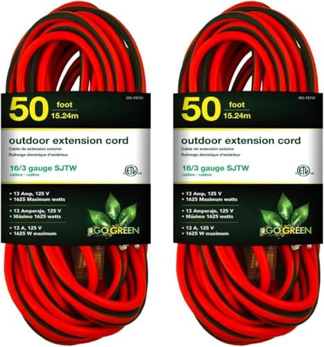 GoGreen Power Inc. (G-13750-2) 16/3 50' Heavy Duty Extension Cord - Orange, 50ft, 2 Pack by PowerByGoGreen