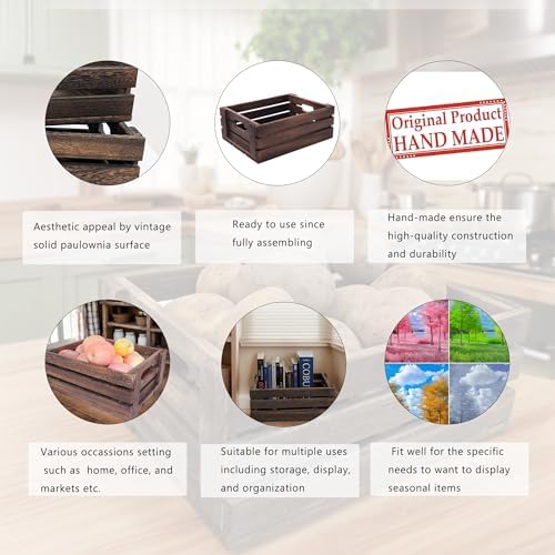 Rustic Vintage Finished 2 Packs Wooden Crate with Handles - Nesting Storage Display Organization Crate for Party Office Bedroom Kitchen and Closet - Image 3