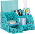 EasyPAG Desk Organizer and Pen Holder for Desk, Mesh Office Supplies Storage Caddy with Drawer for Small Space, Desktop Organizer for Home Office, Dark Teal by EasyPAG