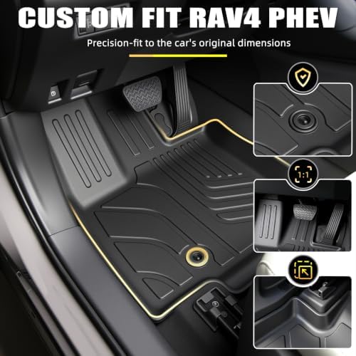 Floor Mats & Cargo Liner for 2026 Toyota RAV4 PHEV(Suitable for Plug-in Hybrid), All Weather TPE Custom Fit Floor Mat Set with Waterproof Anti-Slip Protection,Accessories for 2026 RAV4 PHEV - Image 2
