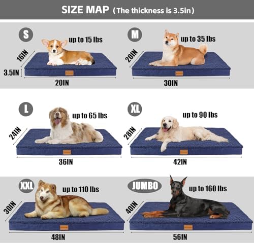 Patas Lague Orthopedic Large Dog Bed Pet Sofa Mat 56''X40'' Navy Blue - Image 5