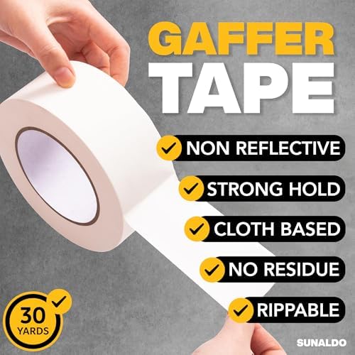 Gaffers Tape (2" x30 Yards) Heavy Duty, No Residue (6 Pack White) - Image 3
