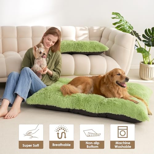 EHEYCIGA Fluffy Dog Crate Bed, Plush Extra Large Dog Pillow, Green - Image 4