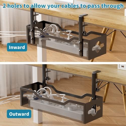 Under Desk Cable Management Tray 3 Pack, Cable Management Under Desk No Drill, Cable Organizer with Clamp for Wire Management, Cord Organizer for Office, Home - No Damage to Table (Black) - Image 4