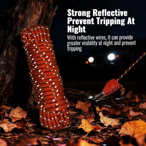 4Pack 6mm Reflective Guy Lines, Heavy‑Duty Tent Rope Tie Down Rope Line, Ultralight Camping Rope with Ratchet Pulley & 2 Metal Buckles, Aluminum Adjuster for Tarp Canopy Kayak Outdoor Camping, 16.5ft - Image 3