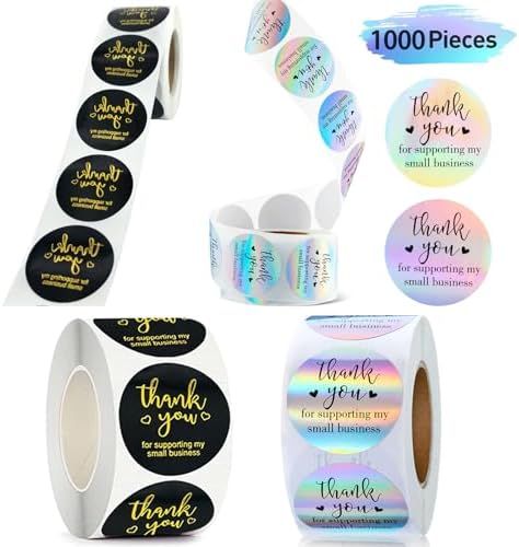 Thank You Stickers Rolls 1.5 Inch - 1000 Pcs Personalized Thank You for Supporting My Small Business Stickers Labels for Baking Envelope Seals Custom Sticker Tags for Wedding Birthday Party Gift Wrap by Atiger