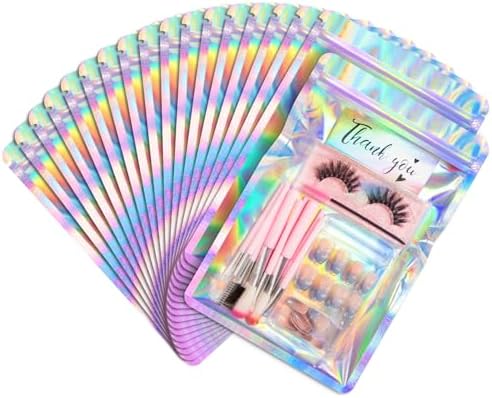 FUNFERY 100 Pack,Round Corner Clear Window Smell Proof Holographic Bags by FUNFERY