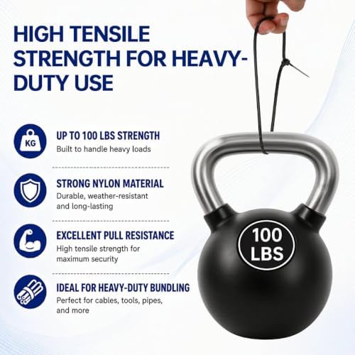 Zip Ties 8 inch, 100 Pack Heavy Duty Black Zip Ties with 100 lbs Tensile Strength, Self-Locking Nylon Cable Ties,Wire Ties for indoor and outdoor use. - Image 3
