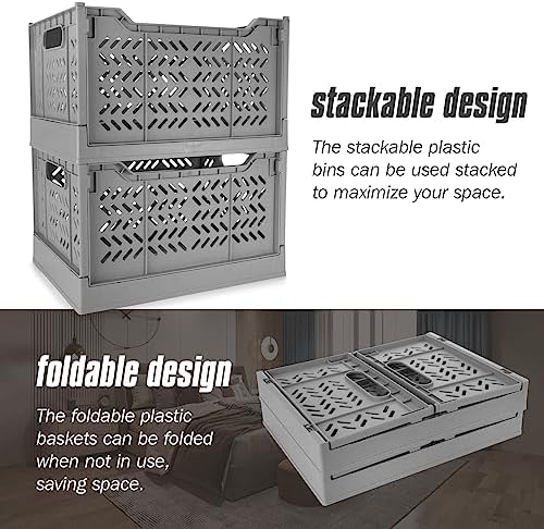 2 Pack Stackable Storage Crates, Plastic Foldable Baskets Tall Gray - Image 4