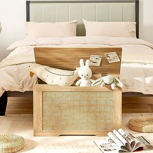 usikey 29.5” Storage Chest, Storage Bench with Storage, Toy Box with 2 Safety Hinges, Toy Chest for Bedroom, Shoe Bench, Supports 220 lb, for Living Room, Entryway, Natural - Image 4