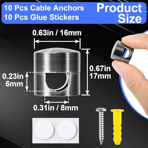 SmallCat 10 Sets Charger Holders for Cords, Black Color Adjustable Cable Anchor Holders, Adhesive Metal Cord Clips, Cable Management Wire Organizers for Desk, Office, Nightstand - Image 4