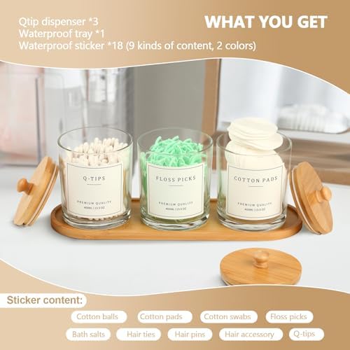 eggs sound 3 Pack Qtip Holder - Bathroom Organizers and Storage, Cotton Round Pad Swab Holder Dispenser Floss Pick Holder with Tray, Glass Apothecary Jars with Lids, Cotton Ball Container - Clear - Image 2