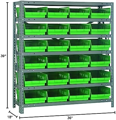 Quantum Storage Systems 1839-108GN Steel Shelving Unit with 4" Shelf Bins, 18" D x 36" W x 39" H, Green - Image 2
