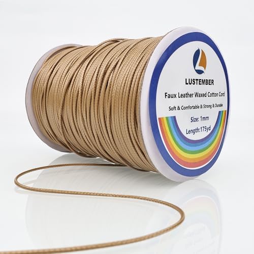 LUSTEMBER 1mm Faux Leather Waxed Cotton Cord, 175 Yards – Durable Necklace String, Soft and Textured Cord for Necklaces, Bracelets, and Jewelry Making by LUSTEMBER