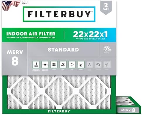Filterbuy 22x22x1 Air Filter MERV 8 Dust & Allergy Defense (2-Pack) by Filterbuy