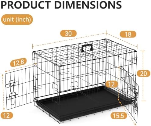 FDW | 30" Foldable Metal Dog Crate | Dark Black | Cage for Medium Dogs - Image 6