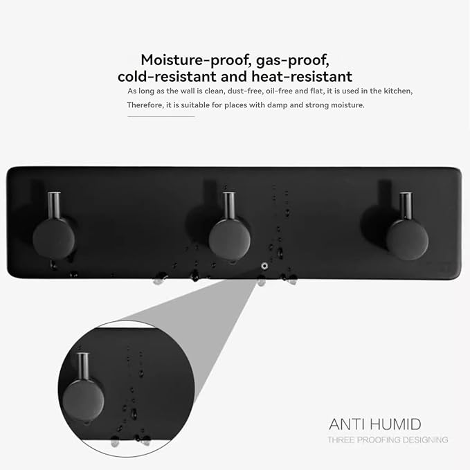 Kingdong Black Key Holder for Wall 304 Stainless Key Hooks Adhesive Key Holder - Image 5