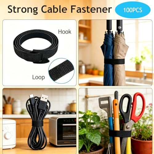 100pcs Reusable Cable Ties 7.8 In |Adjustable Cord Straps&Wire Wraps|Hook and Loop Cable Management Organizer - Image 7
