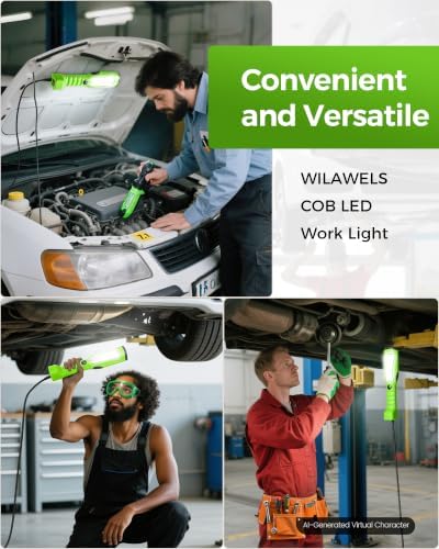 18W LED Work Light, 25FT 2000LM COB LED Light, Handheld Underhood Trouble Light with Cord 16 Gauge SJTW, Swivel Hook, for Garage, Workshop, Car Repair Scene, ETL Listed, Green J04WL06 - Image 5