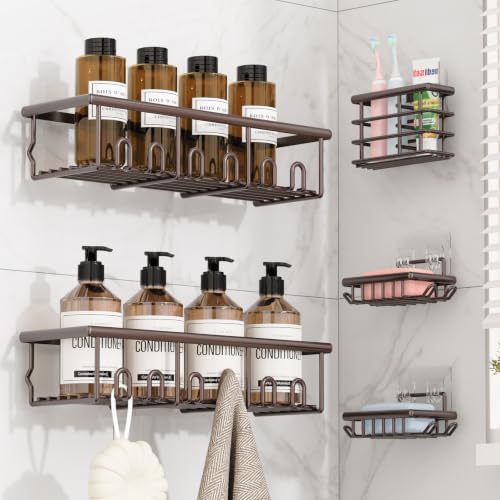 5 Pack Adhesive Bathroom Holders & Dispensers for Kids & Adults, Brown by Unknown