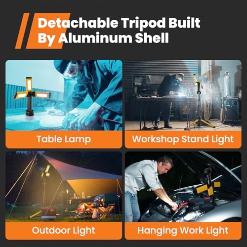 Rechargeable Work Light with Stand, GoGonova Cordless Work Light with Triple LED Lamps, 8AH Battery, 700/1200/2200 Lumen, 4000/6500K Dimmable Camping Light with Detachable Tripod（Yellow） - Image 5
