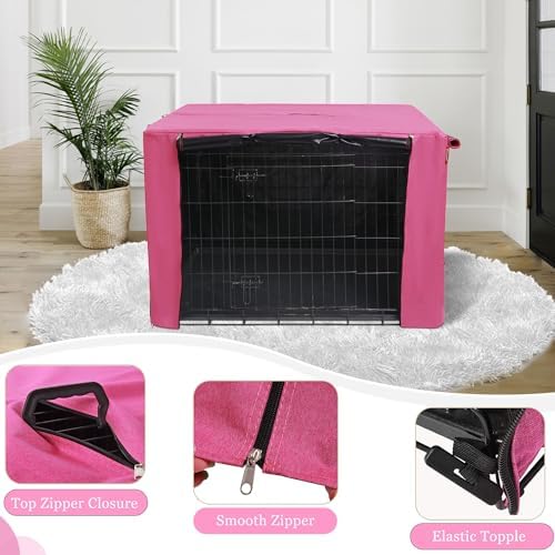 HiCaptain 36-Inch Dog Crate Cover with Mesh, Waterproof Kennel Cover, Pink - Image 4