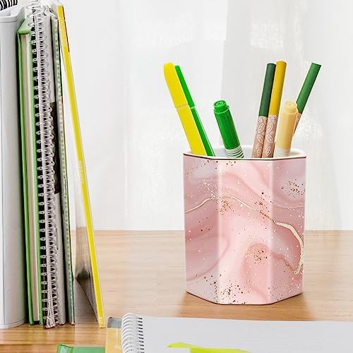 Cute Pen Holder for Desk, Ceramic Pencil Holder, Pen Cup Marker Holder Makeup Brush Holders, Desk Accessories & Workspace Organizers for Home, Office, Red Marble - Image 5