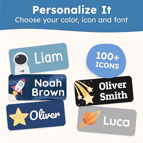 Personalized Name Labels for Kids (140 Labels) - Durable & Waterproof Custom Name Stickers for Clothing Tags, School Supplies, Camp & Daycare - Galaxy (1.2”x0.5”) - Image 4