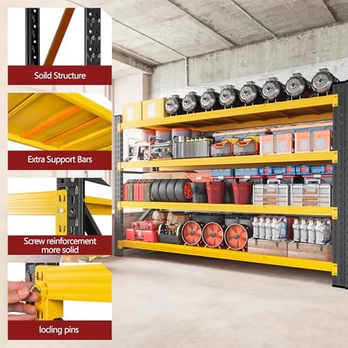 RAVIGIN 5000LBS Storage Shelves,71" W Garage Shelving Heavy Duty Metal Adjustable Garage Shelves, Shelving Units Industrial Shelving for Warehouse,71" W x 24" D x 69" H,Black Yellow - Image 7