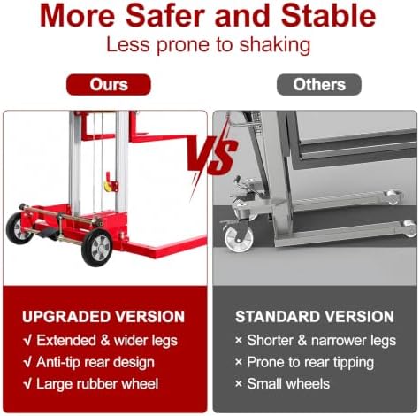 122" Material Lift Winch Stacker, 400 lbs Capacity Manual Material Lifts, Adjustable Straddle Material Lifter, Hand Winch Lift Trucks for Warehouse, Factory, Lightweight, 42.90"L x 43.30"W, Red - Image 5