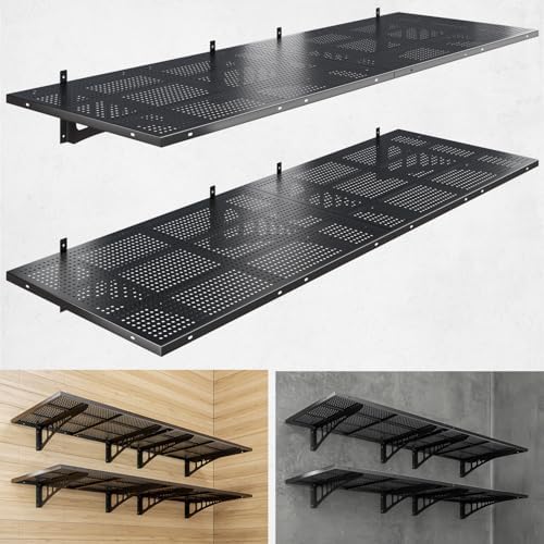 4-Pack 2x3ft Heavy Duty Garage Wall Shelving, 1000 lbs Load Capacity, Garage Shelving Wall Mounted, Garage Storage Rack with Hooks, Black by Yifro