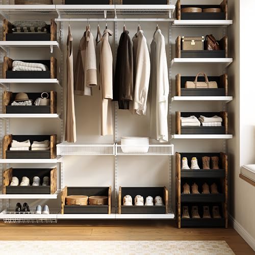 FOUCSSOMEI Closet Organizer and Storage, 4 Tier Stackable Storage Organizer, Wooden & Metal Closet Shelves, Modular Clothes Organizer, Storage Shelf, Bedroom & Closet Organization, Patent Design - Image 2