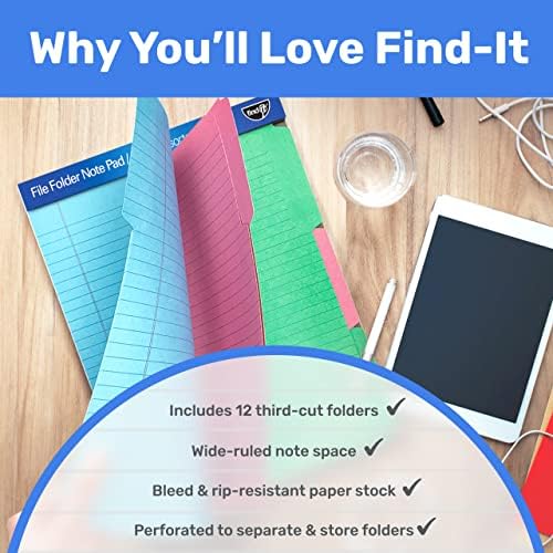 Find It File Folder Notepad - Pack of 12-9.5 x 12.5 Inch Notebook Organizer Folders for Filing, Document, and Clipboard Organization - Assorted Colors - Image 6