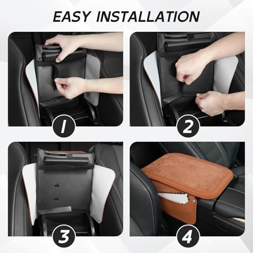 SINGARO Car Leather Center Console Cover with 2 Storage Bags, Universal Furry Fluffy Car Armrest Seat Box Pad, Comfortable Car Interior Accessories, Fits for Most Vehicles (Orange) - Image 5