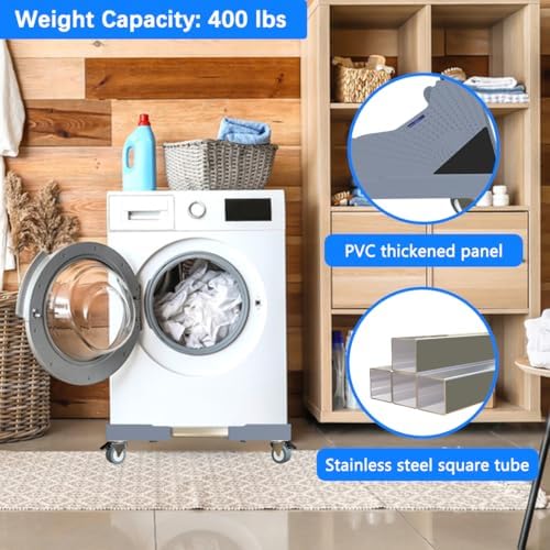 Appliance Dolly Cart with 4 Locking Wheels Mini Fridge Stand Adjustable 16"-26" Universal Mobile Roller for Portable Washer, Dryer, Refrigerator, Furniture, Grey - Image 4