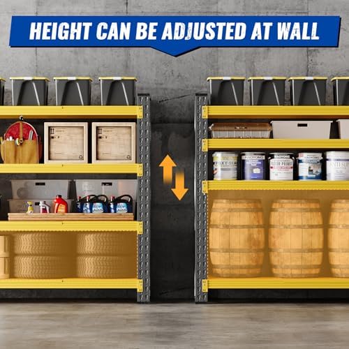 BYNSOE 71" W Storage Shelves 5000lbs Garage Metal Shelving Heavy Duty Garage Shelves Adjustable Storage Shelves for Industrial, Factory (Black-Yellow, 71" W x 24" D x 69" H) - Image 4