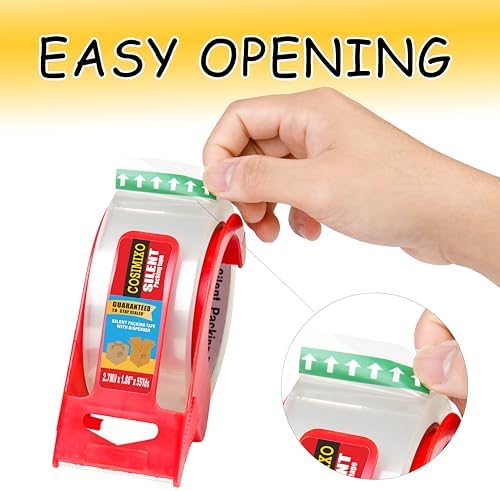 6-Pack No Noise Clear Packing Tape with Dispenser,2.7mil x 1.88" x 55Yds Heavy Duty Noiseless Packing Tape,Packaging Tape for Shipping, Industrial Grade Moving Tape for Boxes COSIMIXO - Image 3