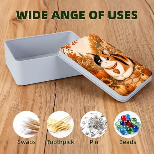 Autumn Pumpkin Calico Metal Tin Box with Lid,Storage Container - Image 3