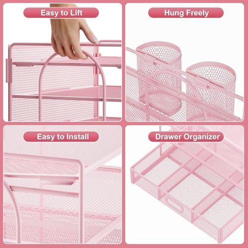 Marbrasse Desk Organizer, 4-Tier Paper File Letter Tray, Pink-2P - Image 3