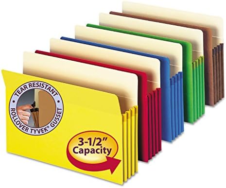 Smead File Pocket, Straight-Cut Tab, 3-1/2" Expansion, Letter Size, Assorted Colors, 5 per Pack (73892) by SMEAD