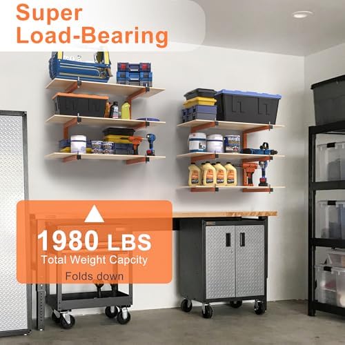 Lumber Rack Wall-Mounted Lumber Storage Rack, Heavy Duty Wood Storage Racks with 9-Level System, 1980 LB Sturdy Garage Wood Organizer, Orange Lumber Metal Racks for Indoor and Outdoor (6 Pack) - Image 3