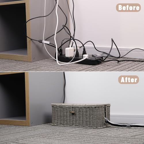 Cable Management Box, Cord Organizer with Lid & Cable Ties - Gray, L - Image 6