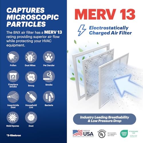 BNX TruFilter 12x30x1 Air Filter MERV 13 (4-Pack) - MADE IN USA - Electrostatic Pleated Air Conditioner HVAC AC Furnace Filters for Allergies, Pollen, Mold, Bacteria, Smoke, Allergen, MPR 1900 FPR 10 - Image 3
